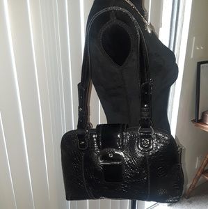 Madi Claire Blk Croco Embossed Leather bag